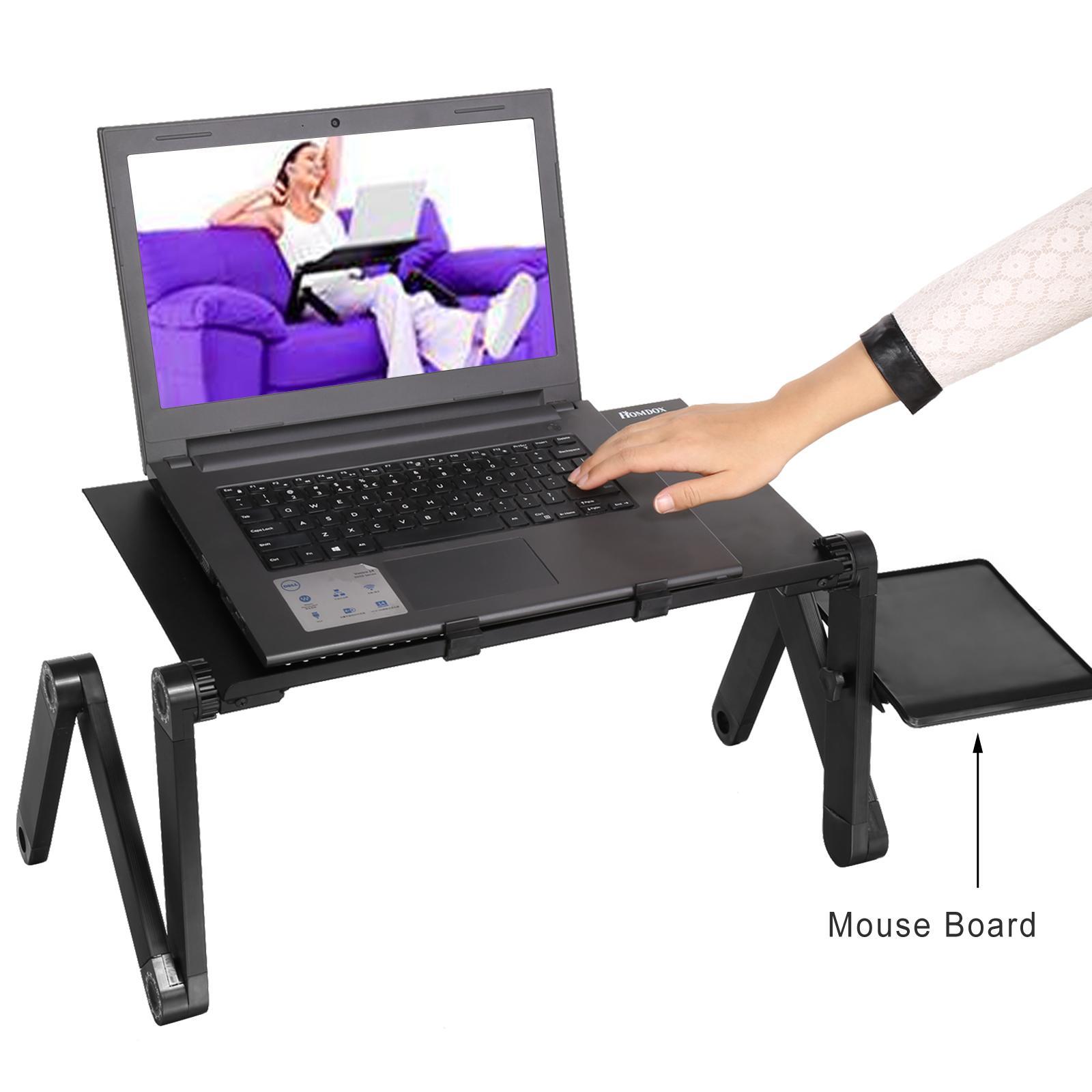 Portable Laptop Table Stand with Mouse Board Cooling Fan Pad Fully Adjustable-Light Weight Aluminum-Black Bed Tray Desk Book HPPY - image 4 of 8