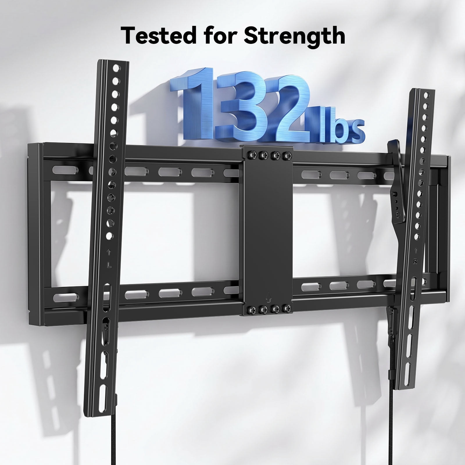 MountFTV Large Tilting TV Wall Mount for 37-95 inch TVs, 1.2"Low Profile TV Mount up to 132lbs,Max 600x400mm, Fit 24" Wood Stud