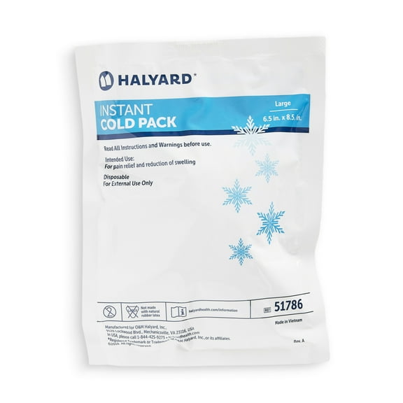 HALYARD Instant Cold Pack Disposable Cold Compress Ice Packs for Swelling Injuries Toothaches Sprains Strains 6.5 x 8.5 Inches, 24 Packs Per Case - 51786