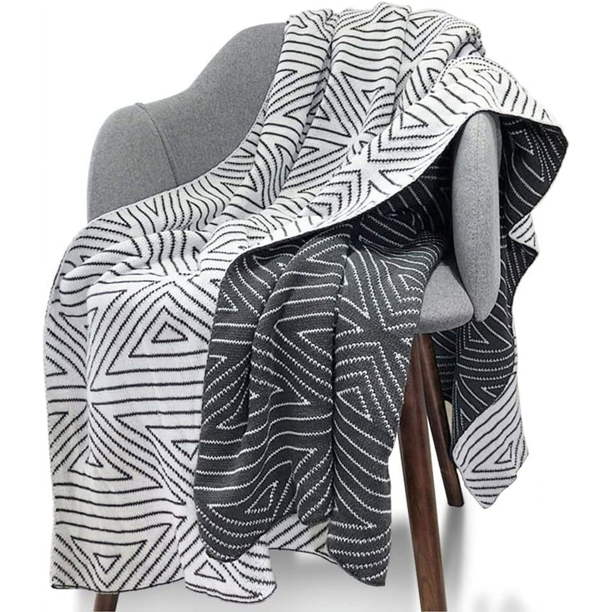 130 170CM Black and White Geometric Fluffy Knit Throw Lightweight and Cozy Christmas Knitted Blanket for Sofa Bed Walmart