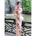 thumbnail image 6 of Women's Vintage Floral Cheongsam Qipao Maxi Dress, Red Short Sleeve Chinese Traditional Dress with Side Slit, Elegant Bridal Wedding Guest Evening Gown for Formal Party & Cultural Events, 6 of 8