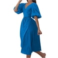 thumbnail image 1 of Birdeem Robe Unie Aguichant Fendue Manches Bouffantes à Lacets Manches Courtes Col en V, 1 of 10