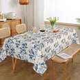 thumbnail image 5 of Floral Print Rectangle Tablecloth Waterproof Rectangular Table Cloth Linen Farmhouse Tablecloth for Kitchen Dining Spring Leaves Tablecloth for 8 Feet Table，60 x 120 Inches, Blue, 5 of 5