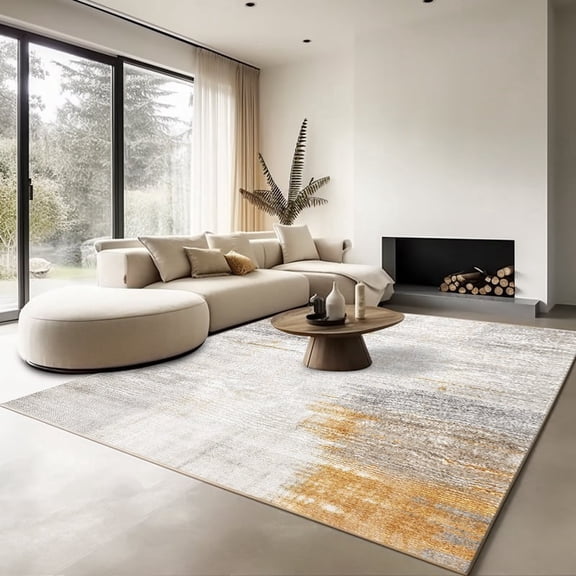 EverBrioly Modern Abstract Grey and Gold Area Rug, Low Pile Non-Slip Decorative Carpet for Living Room, Bedroom, or Dining Room, Stain-Resistant Indoor Farmhouse Mat 4'x6'