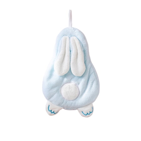 Oioii 2PCS Cute Bunny Shaped Hand Towel Super Absorbent Thickened Coral Fleece Hanging Towel Lovely Kitchen Bathroom Accessory Ideal Gift for Friends and Family Blue