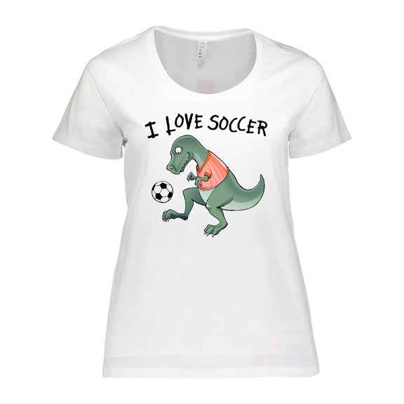 Inktastic I Love Soccer-Dinosaur in Orange Women's Plus Size T-Shirt