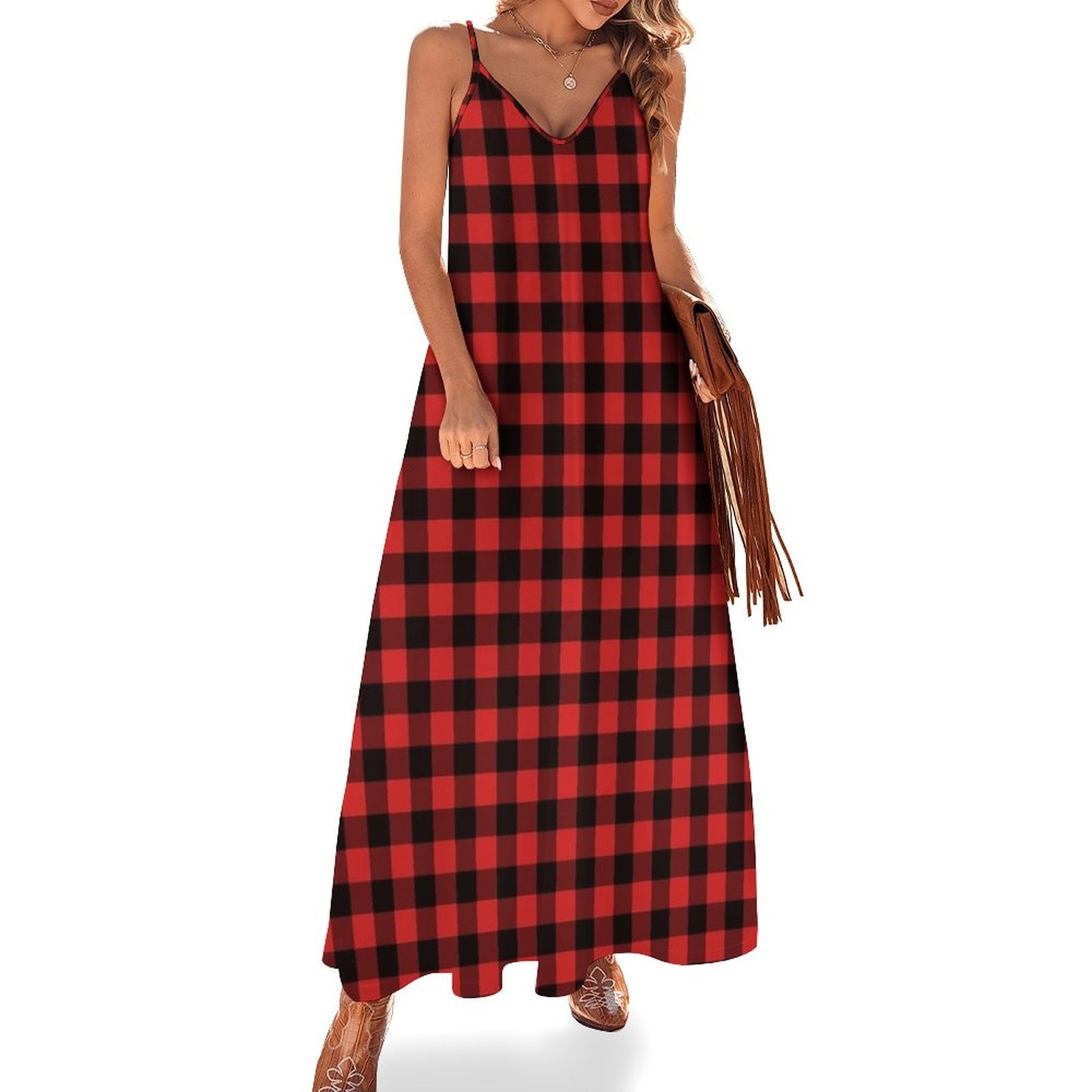 Buffalo Check Red And Black Plaid Sleeveless Dress prom dresses elegant  dress - Walmart.com
