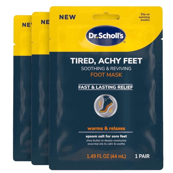 Dr. Scholl's Tired, Achy Feet Soothing Reviving Foot Mask, Warming Booties, 3 Count