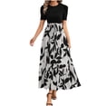 thumbnail image 4 of Wedding Guest Dress Plus Size, Women's Fashion Casual Round-Neck Short Sleeve Printing High Waist Dress(Khaki,L), 4 of 8