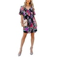 thumbnail image 6 of Seyurigaoka Women's Short Dress Flower Print V-Neck Short Sleeve One-Piece, 6 of 9