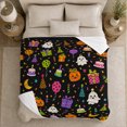 thumbnail image 5 of Ghost Pumpkin Birthday Party Pattern Scene, Cheerful Flat Holiday Icon Style for Halloween Fans, Present Cake Confetti Theme and Halloween Gift, Cozy Flannel Blanket, Home Decor, 5 of 9