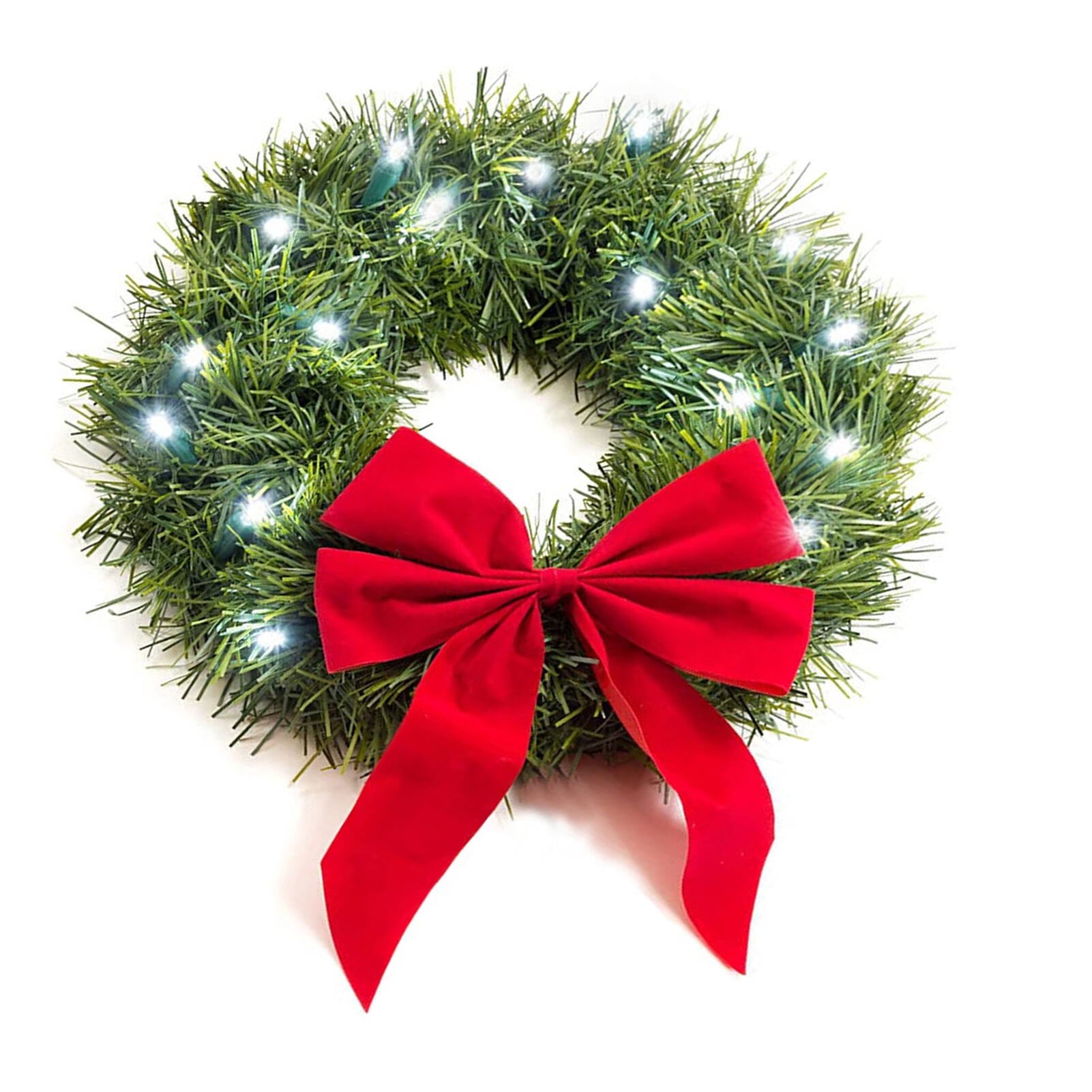 Christmas Wreath for Car Decorative LED Red Bow Car Wreath