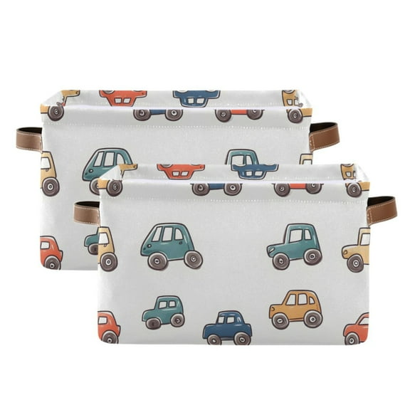Ryvnso Car Cartoon Storage Basket Large Bin Foldable Boxes Toys Organizer 14.2x10.2x8.3in 2 PCs