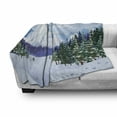 thumbnail image 3 of Winter Soft Flannel Fleece Throw Blanket, Graphical Silhouette of a Snowy View with Trees and Mountains Snowflakes, Cozy Plush for Indoor and Outdoor Use, 70" x 90", Multicolor, by Ambesonne, 3 of 6