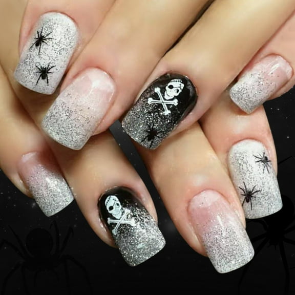 Halloween Press on Nails French Tips Fake Nails Acrylic Nails Square False Nails Glues on Nails on Nails Womens