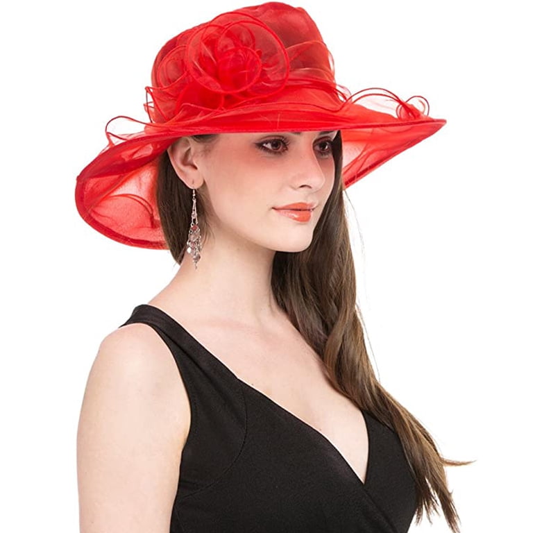 Women Organza Hat, Fascinator Hat Red Fashion Ladies Dress Wedding Organza Hats Church Flower Hat  main image 4