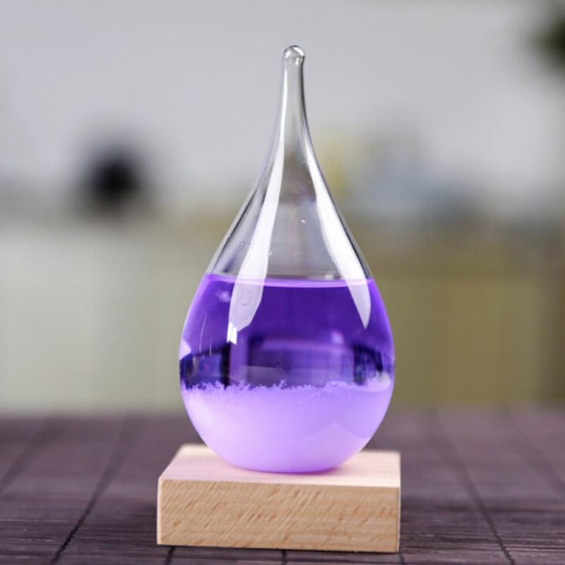 Storm Glass Weather Station For Indoor Desktop Decoration Weather Predicting Storm Glass Glass Cube Shape Weather Forecast Bottle With Beech Wood Base Decorative Barometer Glass Weather Predictor
