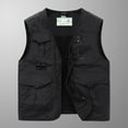 thumbnail image 5 of FRSASU Men's Fishing V Neck Vest Utility Safari Travel Vest with Pockets Outdoor Work Photo Cargo Fly Summer Vest Black, 5 of 9