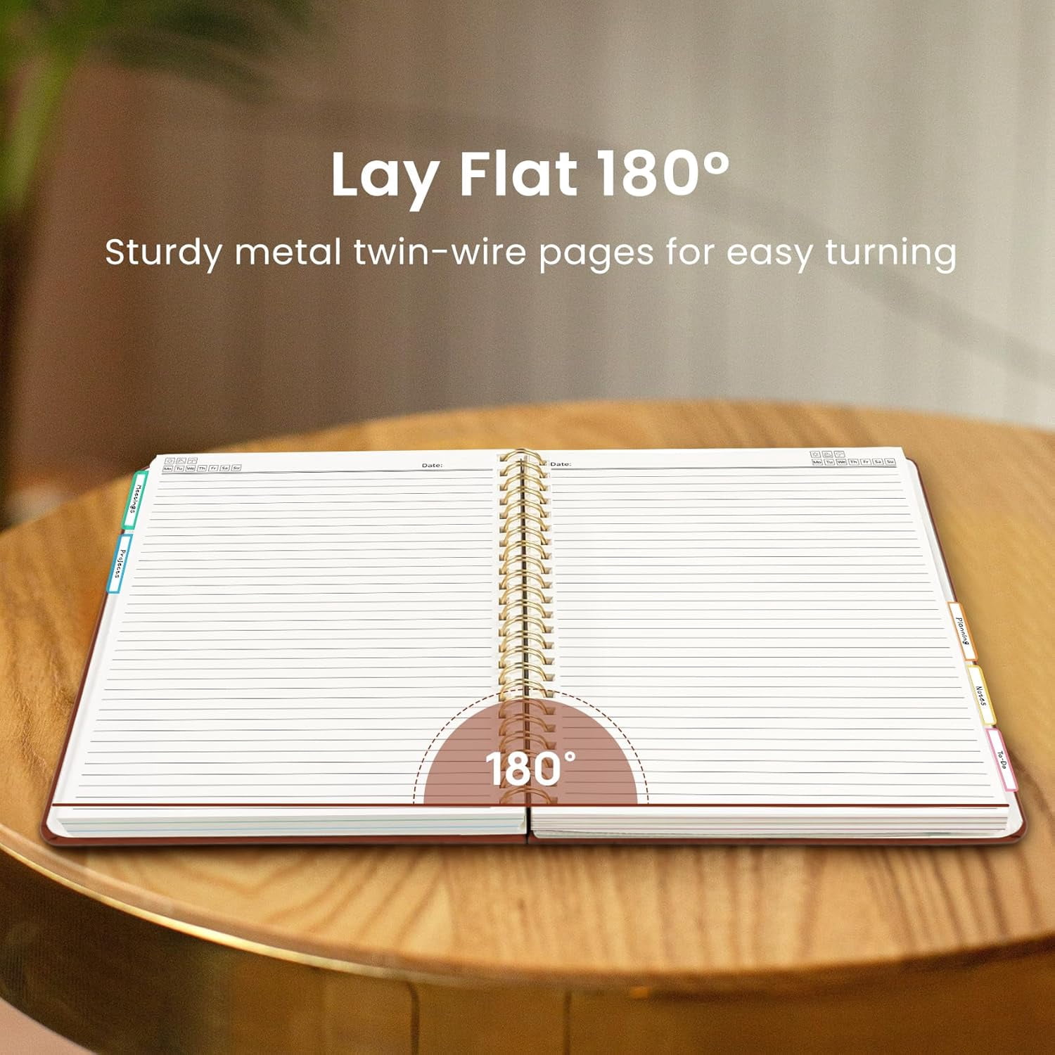 Hardcover Spiral Journal Notebooks for Work With Removable Dividers & Tabs, 8.5"x11" 5 Subject Notebook for Note Taking & Organizer, A4 College Ruled Lined Journal for Women & Writing, Rust Brown