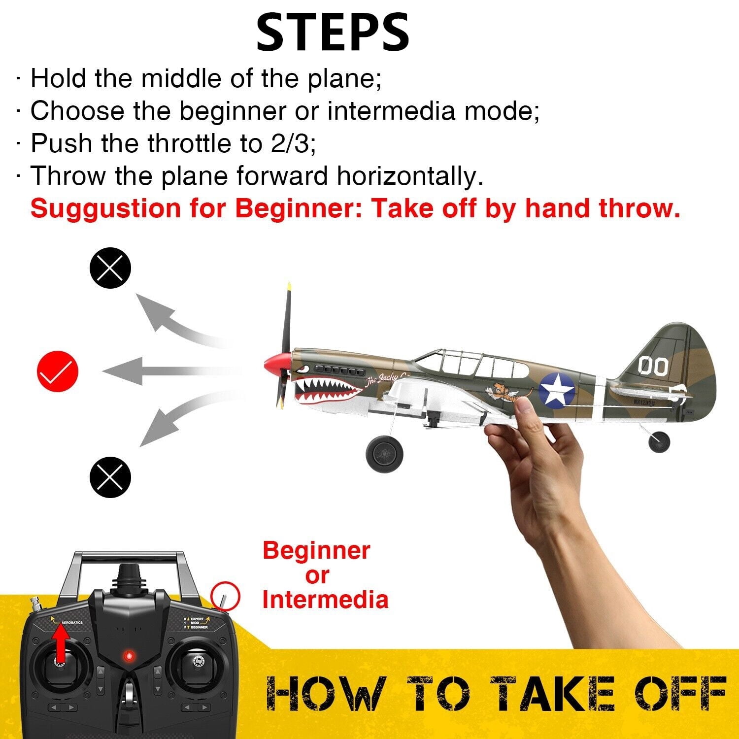 Volantex P40 RC Plane 4CH 2.4G Fighter 6Axis Gyro Aerobatic Aircraft Model Toys Gift
