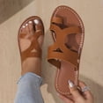 thumbnail image 5 of Sandals With Back Strap, Sandals Woman, Womens Strappy Sandals, Strappy Sandals for Women, Women's Cross Strappy Leather Flats Sandal Cute Dressy Toe Ring Open Toe Slip On Slide Sandals, Brown 5.5, 5 of 7