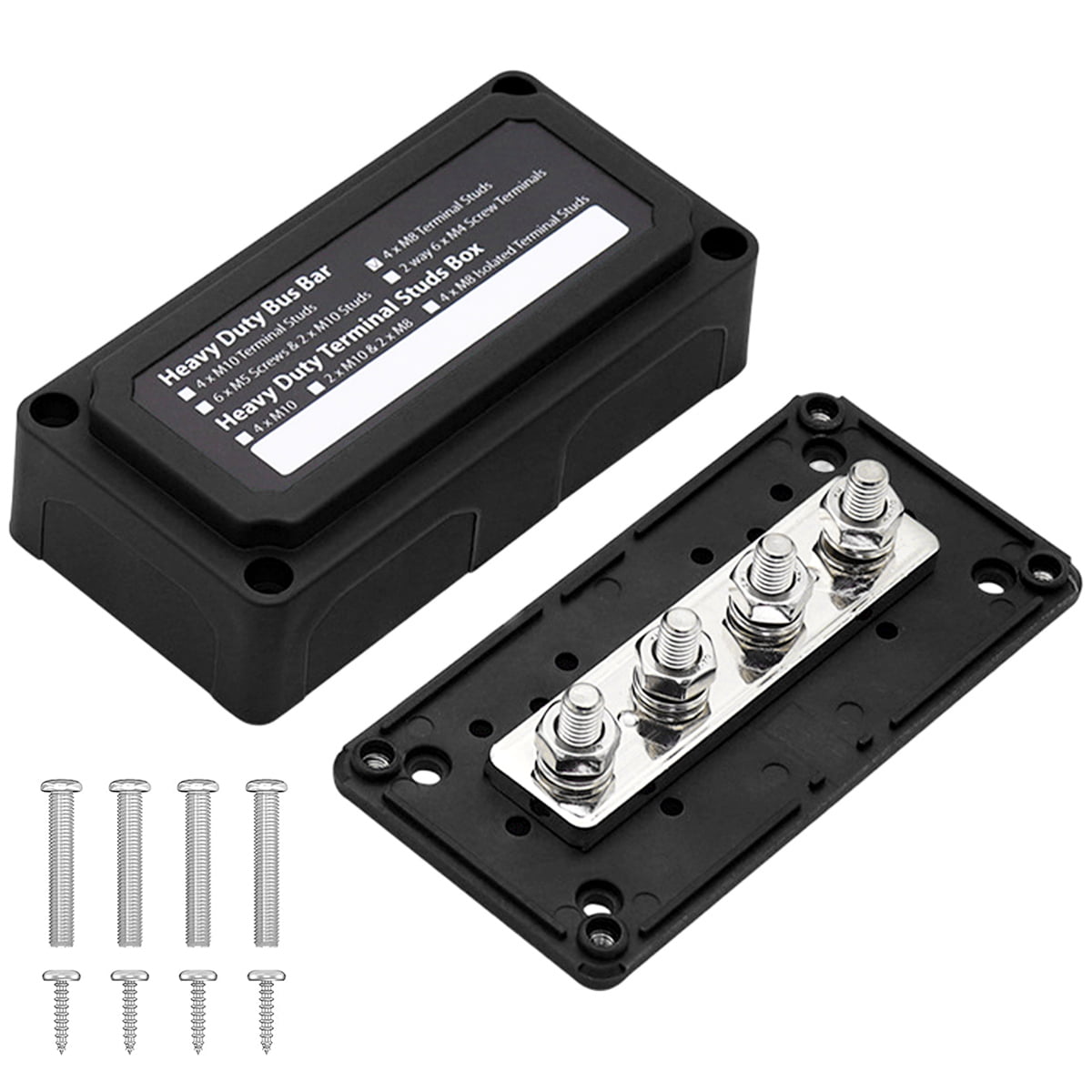 Threns 9/18Pcs Bus Bar Terminal Block DC 12V-48V 300A Waterproof Power Distribution  Block Bus Bar 3/8inch M10 4 Studs Heavy Duty Battery Junction Block with  Cover for Car RV 