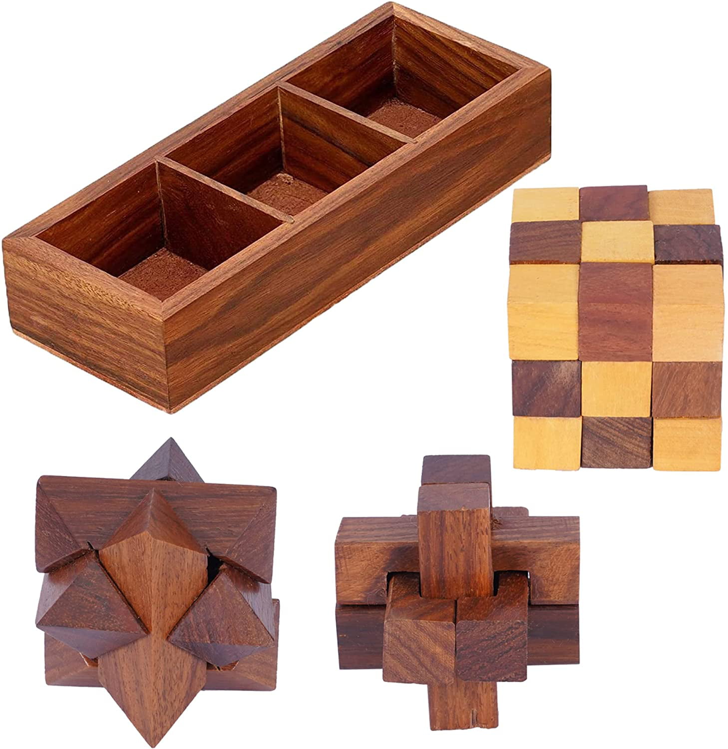 ShalinIndia 3 in One Wooden 3d Puzzle Games Set Teens and Adults Includes Wood for sale online 
