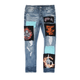 thumbnail image 5 of GFTD LA Los Angeles Men's Sage Skinny Fit Panel Patch Skull Distressed Rip Jeans (30, Blue), 5 of 6