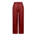 thumbnail image 5 of QHFBli Leather Pants High Waist Coated PU Button Straight Leather Black Leggings Wide Leg Pants with Pockets, 5 of 7