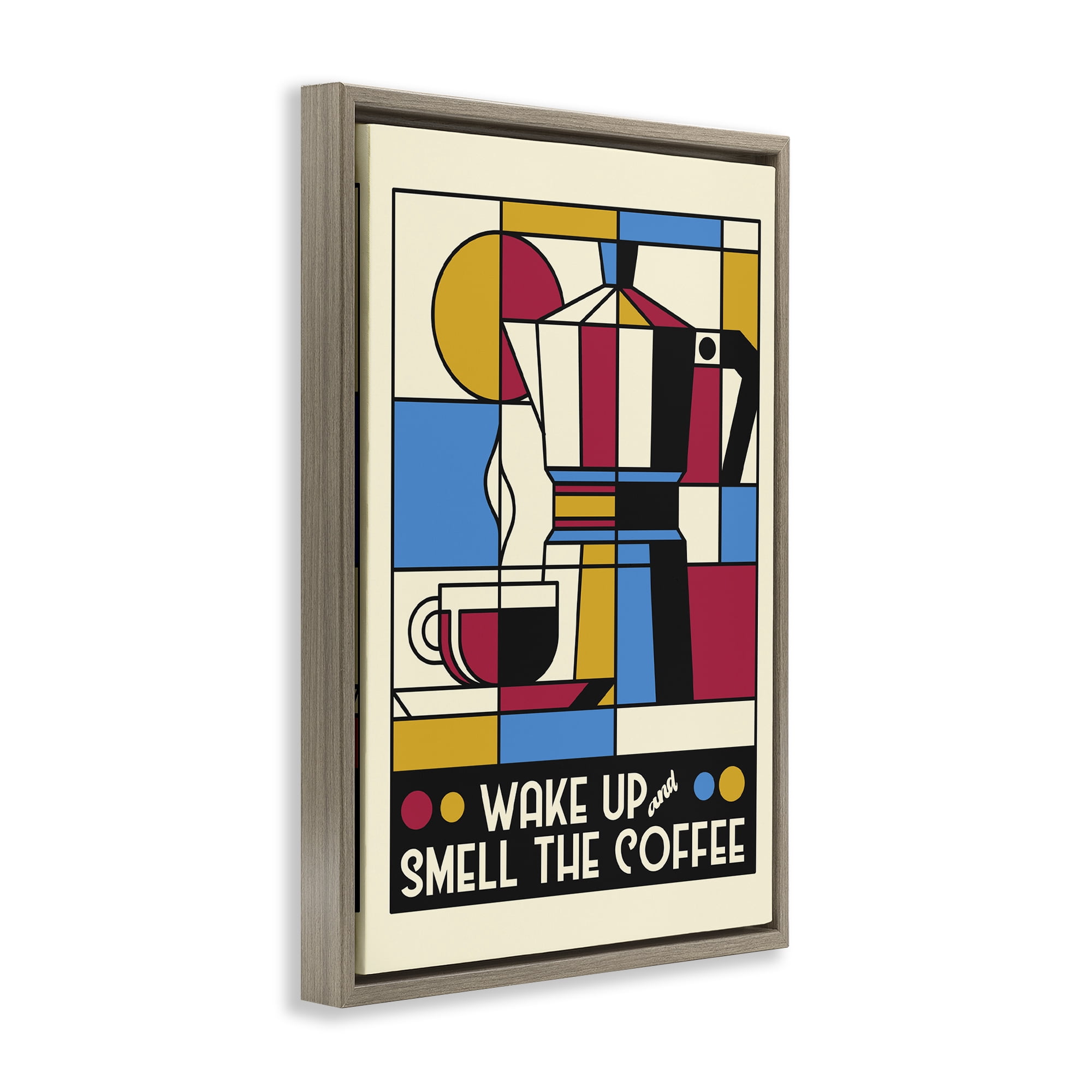 Stupell Industries Retro Wake Up & Smell Coffee Brown Framed Floater Canvas Wall Art, design by Tobe Fonseca