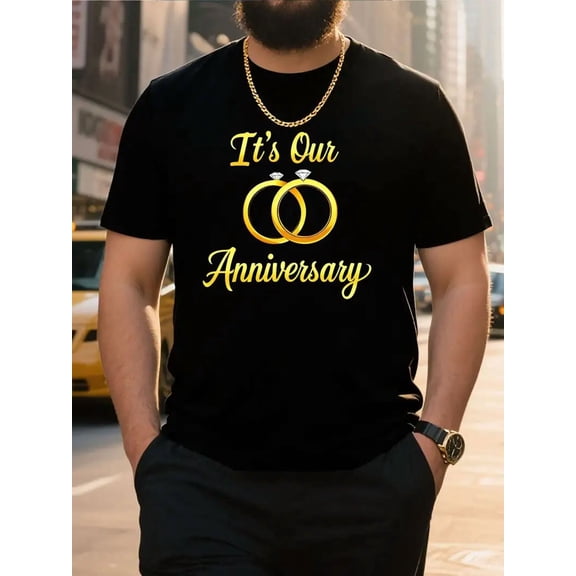 It's Our Anniversary Gold Rings Couples Matching Short Sleeve Graphic T-Shirt