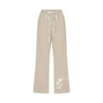 thumbnail image 4 of up to 60% off Gifts Usmixi Womens Cropped Pants Casual Cotton Linen Dandelion Print Plus Size 3/4 Trousers Drawstring Elastic Waist Loose Straight Leg Pocket Pants Khaki s, 4 of 4