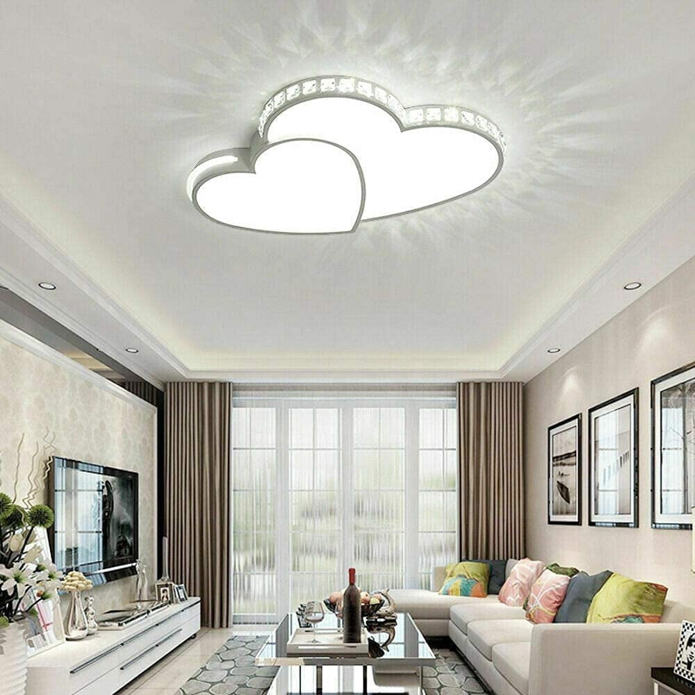 Modern Heart Shaped Ceiling Light, Crystal Flush Mount Led Ceiling Lighting Fixture, for Bedroom Living Room Dining Room Decoration Lamp 110V (Cool White)