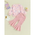 thumbnail image 3 of Toddler Baby Girl Spring Fall Outfits Long Sleeve Floral Sweatshirt Pullover Tops and Flare Pants Set Kids Clothes, 3 of 7
