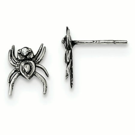 Sterling Silver Antiqued CZ Spider Post Stud Earrings (9.65 x 7.1 MM)