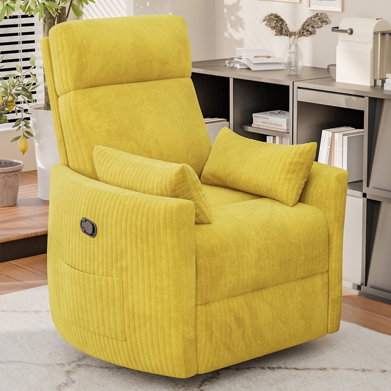 Homall 360° Swivel Nursery Recliner Power Swivel Rocker Recliner Chairwith 2 Pillows Comfy High Back Adult Glider Rocker for Living Room,Corduroy Yellow