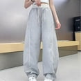 thumbnail image 5 of lnmuld Kids Contrast White Piping Track Pants Elastic Drawstring High Waist Thin Loose Jogger Casual Sport Bottoms Size:11-12 Years, 5 of 7