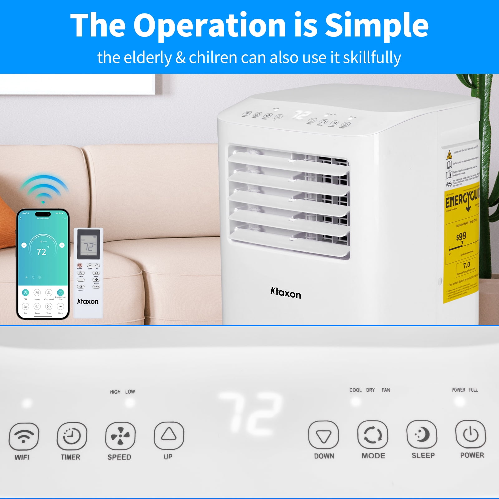 Ktaxon WiFi Enabled 7100BTU (10000BTU ASHRAE) Portable Air Conditioner & Dehumidifier Function With Remote Control & Window Kit
