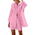 thumbnail image 2 of Sets for Women Clothing 2 Piece Summer Solid Color Round Neck Shirt Top and Casual Shorts Set with Pockets for Everyday Casual Style Pink XXL, 2 of 8