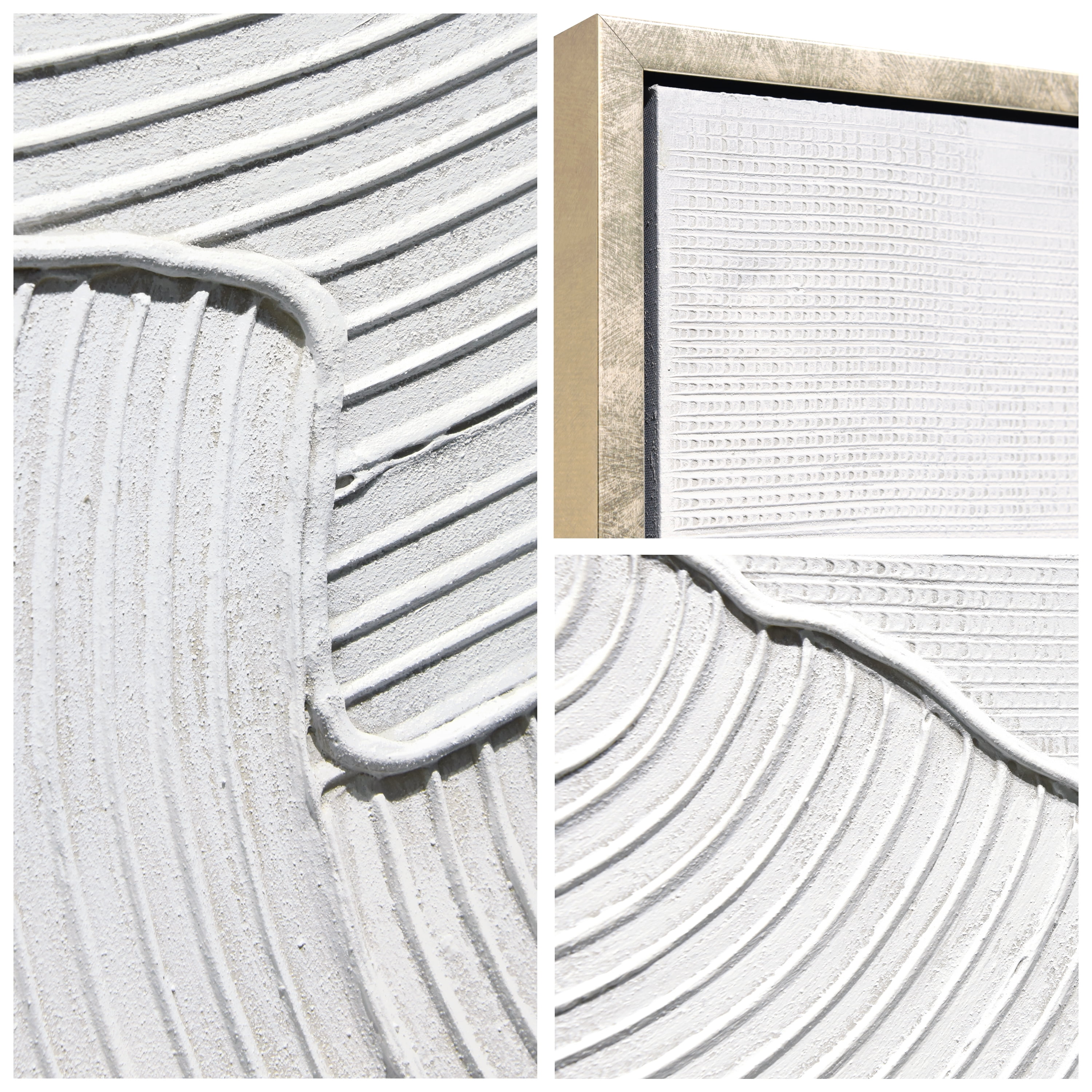 Mountain Serenity Heavily Textured Hand Painted White Framed Canvas Wall Art