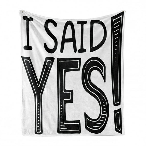 Engagement Party Soft Flannel Fleece Blanket, I Said Yes Words Happiness Striped Letters Announcement Artwork Print, Cozy Plush for Indoor and Outdoor Use, 60" x 80", Black and White, by Ambesonne