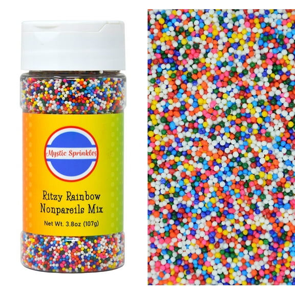 Mystic Sprinkles Ritzy Rainbow Nonpareils 3.8 Ounce Bottle