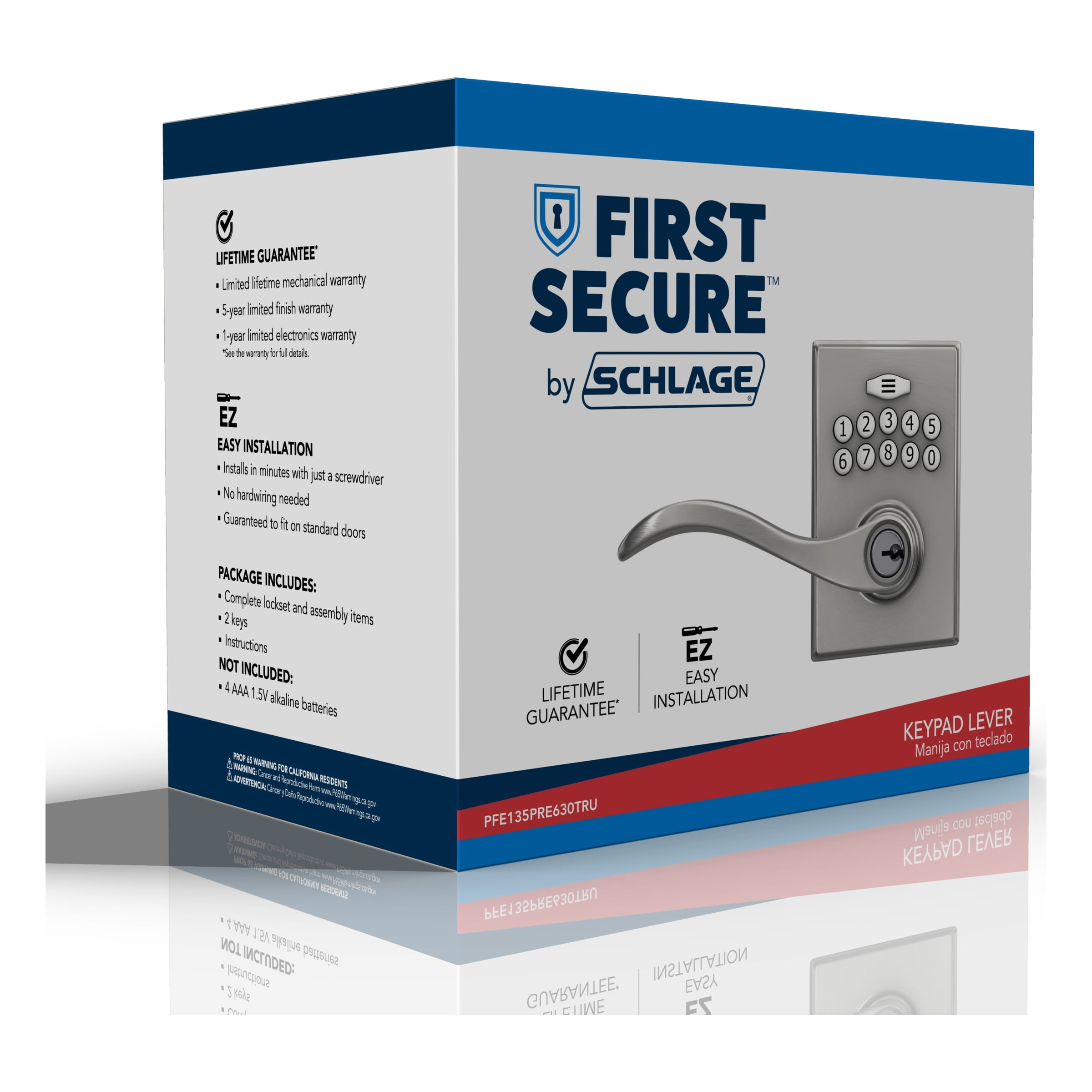 First Secure by Schlage Presley Keypad Electronic Door Lever Lock with Truss Trim in Satin Stainless Steel for Interior or Exterior Door