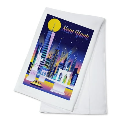 

New York City Retro Skyline Chromatic Series (100% Cotton Tea Towel Decorative Hand Towel Kitchen and Home)