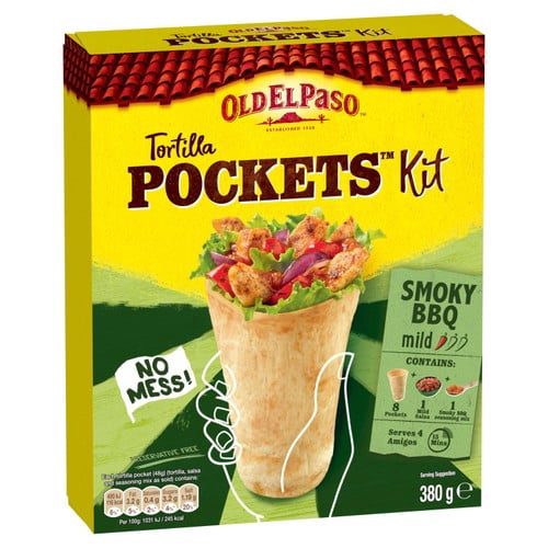 Old El Paso 8 Mild Smoky BBQ Tortilla Pocket Kits 380g, British Import (Pack of 2)