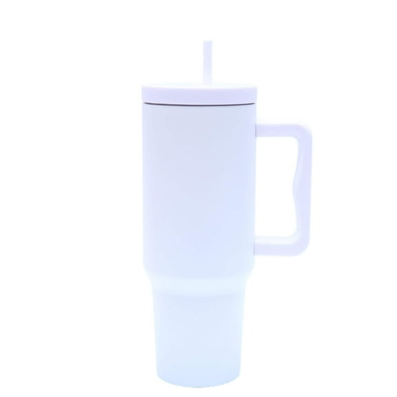 40 oz. Stainless Steel Modern Tumbler with Handle  Straw - White