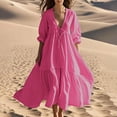 thumbnail image 2 of Sentmoon Robes en Lin pour Femmes 2026 Douces et Confortables à Col en V Longues Robes pour Femmes Décontractées Coupe Régulière pour Affaires et Décontracté m, 2 of 7