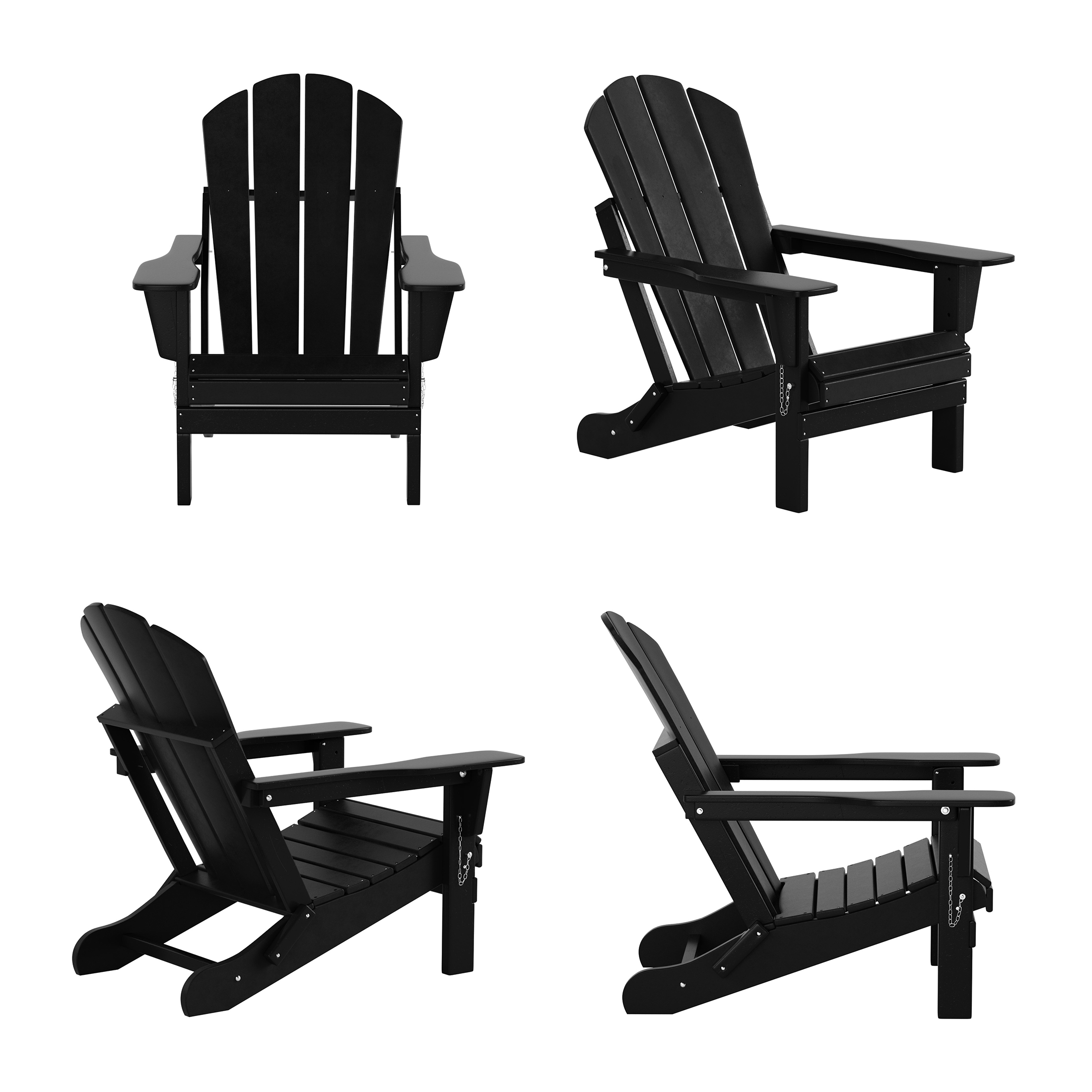 WestinTrends Malibu Outdoor Lounge Chairs, 3-Pieces Adirondack Chair Set with Ottoman and Side Table, All Weather Poly Lumber Patio Lawn Folding Chair for Outside Pool Garden Backyard, Black - image 4 of 7