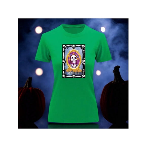 Playera Blusa Con Impresion De El Retrato De Loteria Dia De Muertos Tradicion Mexicana Color Verde Talla Grande Marca Emil SaEs