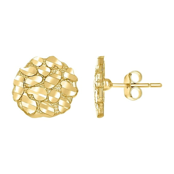 10k Yellow Gold Unisex Round Nugget Stud Earrings 12.9x12.9mm Wide Stud Earring for Women